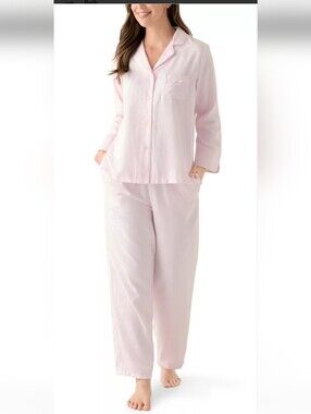 Miss Elaine Women's Classic Button Front Pajama Set - Light Pink & White Piping